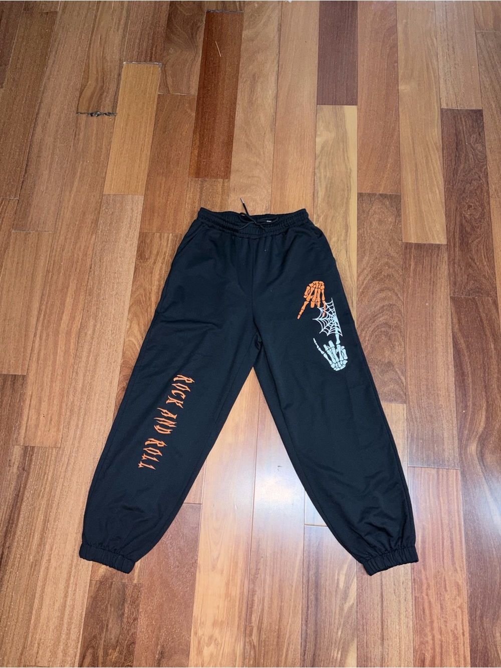 Black Halloween Sweatpants with Rock N Roll Spider web Halloween Graphics